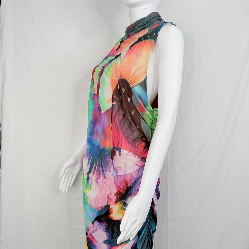 AFRM Jennan Floral Rhinestone Rosette Mesh Stretch Dress Abstract Butterfly X2